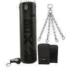 XN8 Filled Punch Bag Heavy Duty Hanging Boxing Set 5ft 4ft, for Training Punching Kickboxing Fitness MMA Grappling Muay Thai Karate Home Gym with Wall Bracket Steel Chain