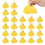 PATIKIL 3inch Cow Bells for Football Games, 24pcs Cowbells for Sporting Events Bulk Loud Noise Makers Metal Cow Bell with Handle for Cheering Competition Marathon Wedding DIY Paint, Yellow