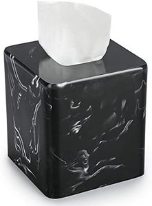 Sumnacon Resin Square Tissue Box Cover - Stylish Cube Tissue Box Holder with Open Bottom, Decorative Tissue Holder for Bathroom Vainty Toilet Tank Dresser Desk Table Kitchen Countertop, Marble Black