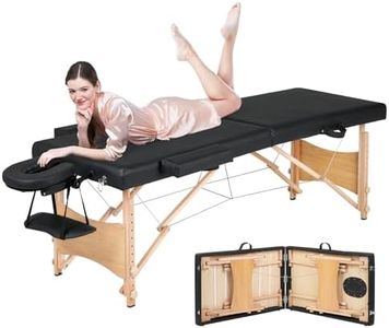 Advwin Massage Table Portable Massage Bed Wooden Massage Therapy Table Spa Bed 55cm Adjustable 2 Fold Salon Bed Face Cradle Bed Black