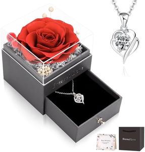 CSYY Rosa Eterna, Regalos para Mujer, Rosas Infinitas con Cadena de Plata de Ley 925 Joyería Hecha A Mano con Rosas Preservadas Caja de Regalo para Mujer Mamá Hermana Esposa en Navidad