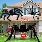 3 Pack Halloween Giant Spider Decorations, Realistic Scary Spider Props for Halloween House Decorations, Ideal Halloween Indoor, Outdoor and Party Decorations