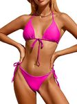 Bikinis Swimsuit Set for Women Swimwear Triangle Bathing Suit Tie String Thong, Hot Pink, X-Small