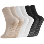 3 Pairs Non Slip Pilates Socks with Grips for Women, Yoga Grip Socks for Yoga, Barre, Dance, Ballet, Fitness(black, white, beige)