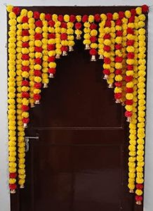 JH Gallery Artificial Marigold Garlands Flowers Door Toran Door Hanging (Red & Yellow), 58 cm, 58 Cm