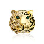 Rhinestone Tiger Head Brooch Pins.Gold Silver Animal Lapel Pin,Charm Lion Coat Collar Brooch for Men Suit Pin (Gold)