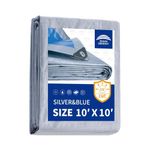 RAINDEWAY Tarps 10x10 Feet, 5.5 Mil - Multipurpose Waterproof Poly Tarp Cover with Metal Grommets and Reinforced Edges, Silver/Blue