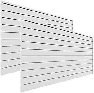 PROSLAT Garage Storage PVC Slatwall Panels - 2 Packs of 8 ft. x 4 ft. Sections (20 Single Slats which Make up 64 sq.ft) (White)