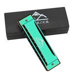 EastRock Harmonica 10 Holes 20 Tunes, Harmonica Key of C, Harmonica Mouth Organ for Beginner Adults Kids, Mini Blues Harmonica with Case and Cleaning Cloth (10 Holes, Green)