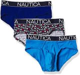 Nautica Men's 3 Pack Cotton Stretch Brief, Windsurf/Aero/Nautica Logo Print, Medium