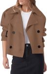 Cicy Bell Womens Cropped Trench Coat Double Breasted Notched Lapel Pea Coats Wool Blend Jacket Outerwear