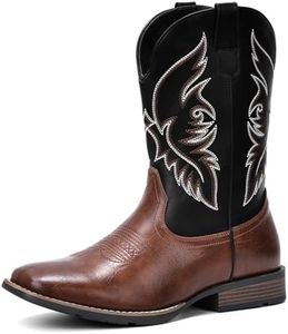 IUV Cowboy Boots For Men Square Toe Western Boot Durable Retro Classic Embroidered Pull On Boot Slip Resistant Country Boots
