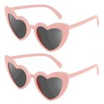 Ainiv Heart Shaped Sunglasses, 2 Pairs Vintage Cat Eye Love Heart Glasses, UV400 Sunscreen And UV Protection Black Grey Lens, Fashion Eyeglasses for Women Men Kids Party Travel Photoshoot(Pink)