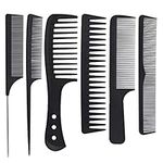 6 Pcs Professional Barberology Hair Comb Set, Heat-Resistant Anti-static Rat Tail Comb Cutting Clipper Comb, Carbon Fiber Fine and Wide Tooth Barber Flattop Comb for Women Men Hairdressing