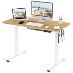 FLEXISPOT Electric Height Adjustable Standing Desk 120 * 60cm Sit Stand Desk Adjustable Desk Stand Up Desk with Cable Tray Backpack Hook Memory Smart Pannel EF1 SERIES(White Frame+Maple Desktop)