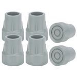 supregear 6pcs Crutch Tips, 1-in (25 mm) Heavy Duty Rubber Replacement Tips for Crutches, Canes, Walking Sticks, Walkers, Commodes, Shower Chairs and Bath Benches, Universal Non Slip Cane Tips, Grey