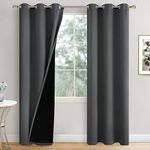 QUEMAS 100% Blackout Curtains for Bedroom, Thermal Insulated Noise Reducing Grommet Panels with Black Liner Double Layer Total Blackout Full Room Darkening, Dark Grey, 42 x 84 Inch, 2 Panels