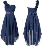 iEFiEL Kids Girls One Shoulder Flower Girl Party Prom Ball Gown Junior Bridesmaid Long Dress for Wedding Navy Blue 16 Years