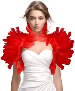 JPXH Gothic Mesh Feather Shrug Cape Shawl Halloween Costume for Adult (red)