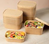 HOT BARGAINS 50 x 650ml Kraft Paper Disposable Food Container with Paper Lids (650, Rectangular, 50, CN50650)