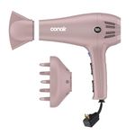 Conair Hair Dryer with Retractable Cord, 1875W Blow Dryer, 3 Heat Settings, 2 Speeds, Blow Dryer with Diffuser and Concentrator Attachments, Ionic + Tourmaline Technology, Matte Light Pink
