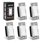 [5 Pack] BESTTEN Dimmer Light Switch for Dimmable LED, Halogen and Incandescent Bulbs, Single Pole or 3 Way, On/Off Rocker Switch, cETL Listed, White