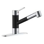 APPASO Modern Kitchen Faucet with Pull-Out Sprayer for RV, Single-Handle Stainless Steel Bar Kitchen Sink Faucet with Deck Plate, Polished Chrome & Matte Black, APS153BC