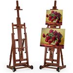 VISWIN Collapsible H-Frame Easel, Hold 1 or 2 Canvas up to 198 cm, Adjustable Beech Wood Easel for Painting, Movable Tilting Flat Floor Art Easel Stand, Studio Art Easel for Adults, Artists - Walnut