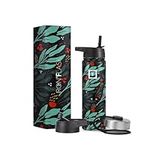 IRON °FLASK Camping & Hiking Hydration Flask, Wide Mouth, 3 Straw Lids, Stainless Steel Outdoor Water Bottle, Double Walled, Insulated Thermos, Metal Canteen - Lush Leaf, 22 Oz