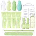 Makartt Green Poly Nail Gel Kit,15ML Gel Nail Builder Kit with Slip Solution Clear Nails Acrylic Gel Nail Kit for Nail Building Nail Extension Kit Dual Forms Base Top Coat All-in-One Gel Nail Starter Kit