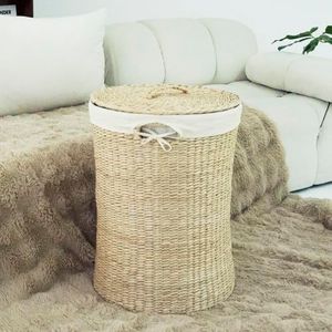 Furnnylane Hand Woven Laundry Basket with Lid,21-Inch Laundry Hamper with Removable Liner for Laundry and Elegant Storage,Natural
