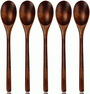 AOOSY Wooden Spoons, Tablespoons, 5 Pieces in Japanese Style Kitchen Appliance, Long Handle, Nanmu Wooden Soup Spoon Set for Food Mixing Stirring Cooking with Box