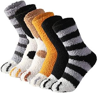 Tosewever 6 Pairs Cute Cat Paw Socks Women Winter Fuzzy Cozy Plush Slipper Socks