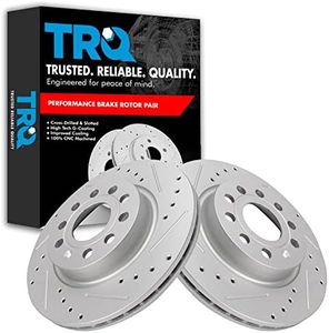 TRQ Performance Front Drilled Slotted Coated Brake Rotor Set for VW Jetta