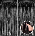 2 Pack Black Party Streamers Backdrop Tinsel Foil Fringe Curtains Halloween Party Decorations Birthday Wednesday Twilight Party Decorations Graduation Wizard Party Supplies