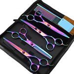 Pet Dog Grooming Scissors Professional Hair Grooming Scissors Curved Shears Kit Thinning Trimmer Comb Hair Cutting Tool 6 Pieces Set (Multicolour)