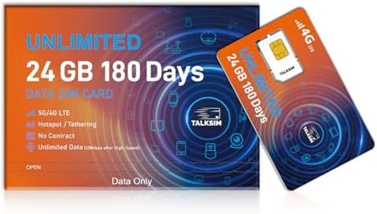 TALKSIM Unlimited Data SIM Card 24GB 180 Days, 5G/4G LTE Prepaid USA SIM Card, Compatible with AT&T and Verizon, Ideal for Unlocked Mobile Phone/Router/Portable WiFi, No Contract