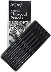BRUSTRO Woodless Charcoal Pencils | Set of 6 (3 Soft, 2 Medium, 1 Hard) |Ideal for Drawing, Shading, Coloring, Sketching, Artwork |Portrait,Landscape,Smooth Blending,Professional Artists, Students Use