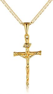 Barzel Cross Necklace for Women & Men 18K Gold Plated Flat Mariner/Marina 060 3MM Chain Necklace With Italian Cross Pendant (Gold Cross, 18)