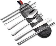 8-Piece Travel Silverware Set with Case – Stainless Steel Reusable Utensils for Camping, Picnic, Work, Lunch Box, and Travel Dishwasher Safe, Compact and Portable – Perfect