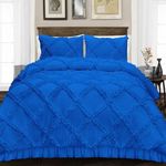 Exquisitely Superior Soft Diamond Ruffle Rajai/Duvet/Quilt Cover 3 PCS Set with Zipper, 100% Egyptian Cotton (1 Duvet Cover and 2 Pillow Cases) 400 Thread Count- Double Size Royal Blue Solid