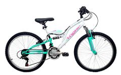 Basis Vogue Junior Girls Full Suspension Mountain Bike, 24" Wheel White/Light Green