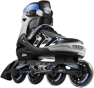 Hikole Adjustable Inline Skates for Adults and Teenagers, Safe Outdoor Roller Skates for Women Men Girls Boys (Blue Black, L (37-40))