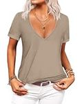 Zeagoo Womens Summer T-Shirt deep V-Neck Lose Basic Top Casual Short Sleeve Blouses Grau M