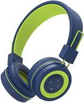 iClever BTH02 Kids Headphones, Kids Wireless Headphones with MIC, 22H Playtime, Bluetooth 5.0 & Stereo Sound, Foldable, Adjustable Headband, Childrens Headphones for iPad Tablet School, Blue/Green