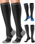 CAMBIVO 2 Pairs Compression Socks for Women and Men(20-30 mmHg), Fit for Running, Hiking, Flight, Swelling, Leg Pain Relief(HC30 Black, LXL)