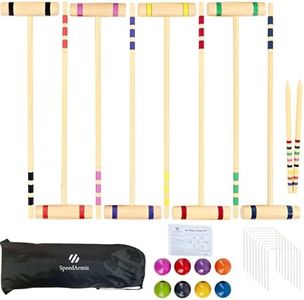 SpeedArmis Croquet Party Set for 8 Players - Made of Long-Lasting Pine Wood, Family Fun for Backyards, Camping and More, Comes with Colorful Mallets, PE Balls, Wickets, Stakes, and Carrying Bag