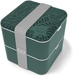 monbento - Large Bento Box MB Square Jungle with Compartments Made in France - Leakproof Lunch Box for Work/School and Meal Prep - BPA Free - Food Grade Safe - Nature Pattern - Green