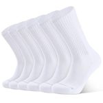 Closemate Mens Socks White Moisture Wicking Cushion Athletic Crew Socks Size 10-13 Women Cotton Calf Socks for Sport Running Hiking Basketball Work 6 Pairs(6 White, Size L)