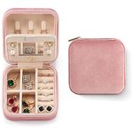 ZPROW Plush Velvet Travel Jewelry Case, Travel Jewelry Organizer, Jewelry Travel Case, Travel Jewelry Box, Small Jewelry Case for Women, Jewelry Travel Box, Earring Organizer with Mirror - Pink